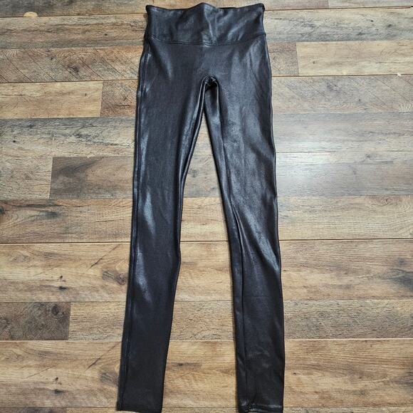 Spanx Black Leggings Faux Leather Pull On High Rise Skinny Stretch Goth Witchy M - Picture 3 of 13